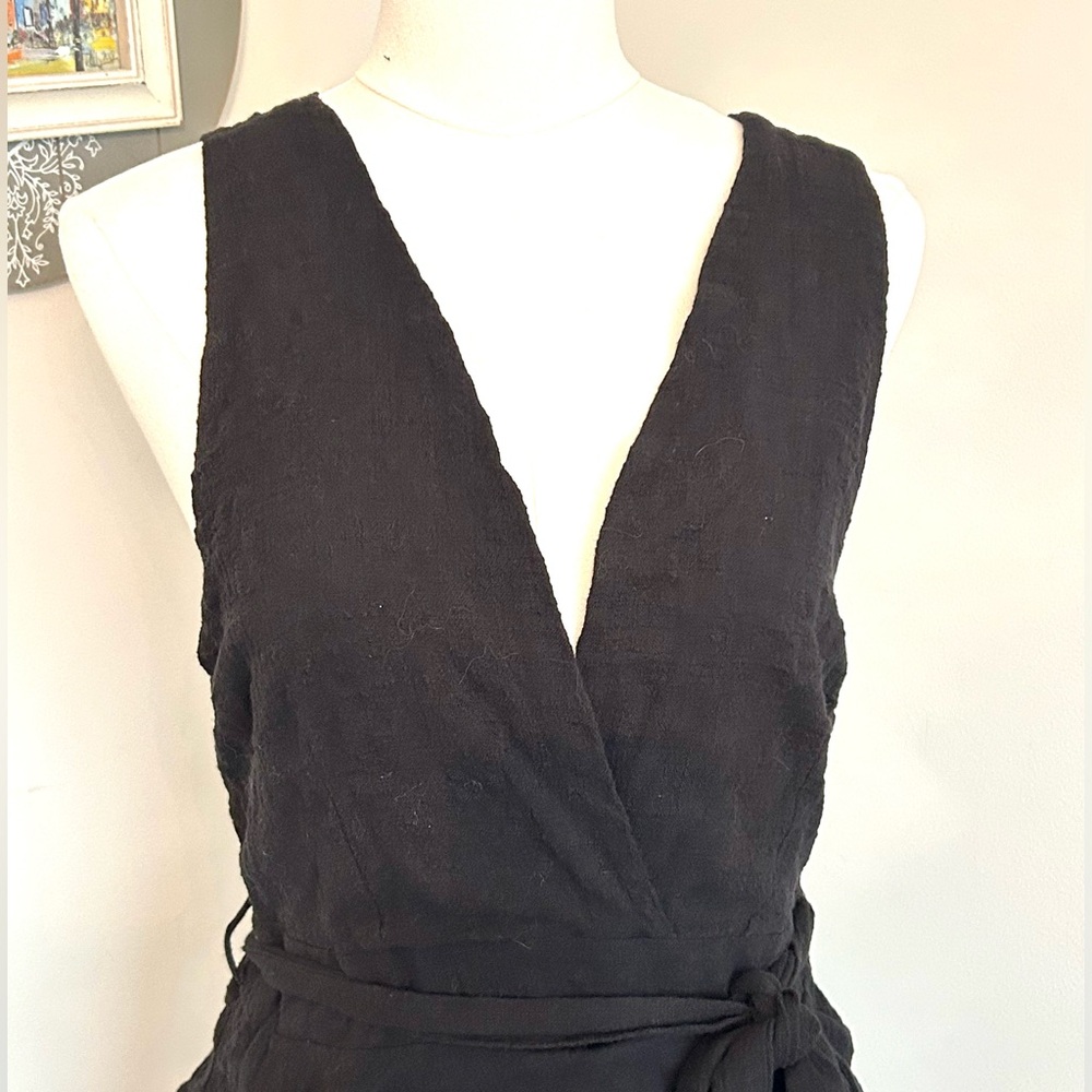 Paisley Womens Mini Dress Black Plunging Crossover V-Neck Waist Tie Tiered Skirt - Picture 3 of 11